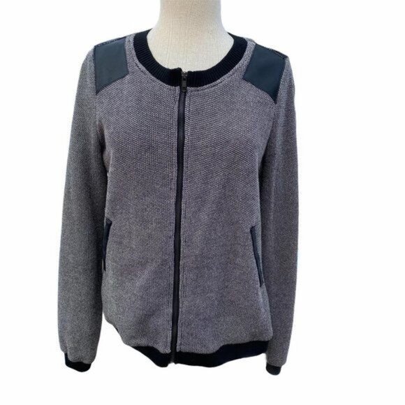 41Hawthorn Knit Tweed Moto Jacket Size L Faux Leather Trim Gray Black Full Zip - Picture 12 of 12